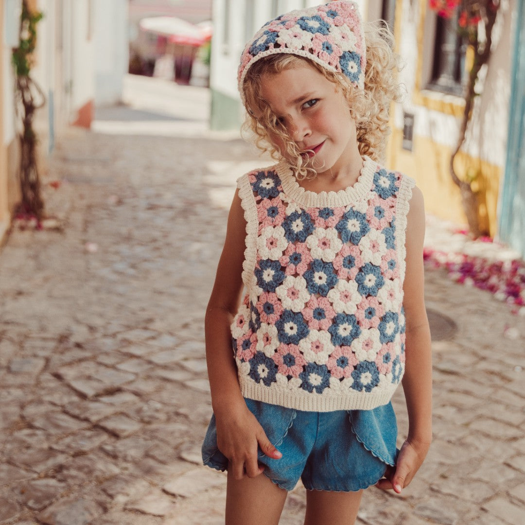 Rynia Crochet Top & Asya Stone Blue Shorts