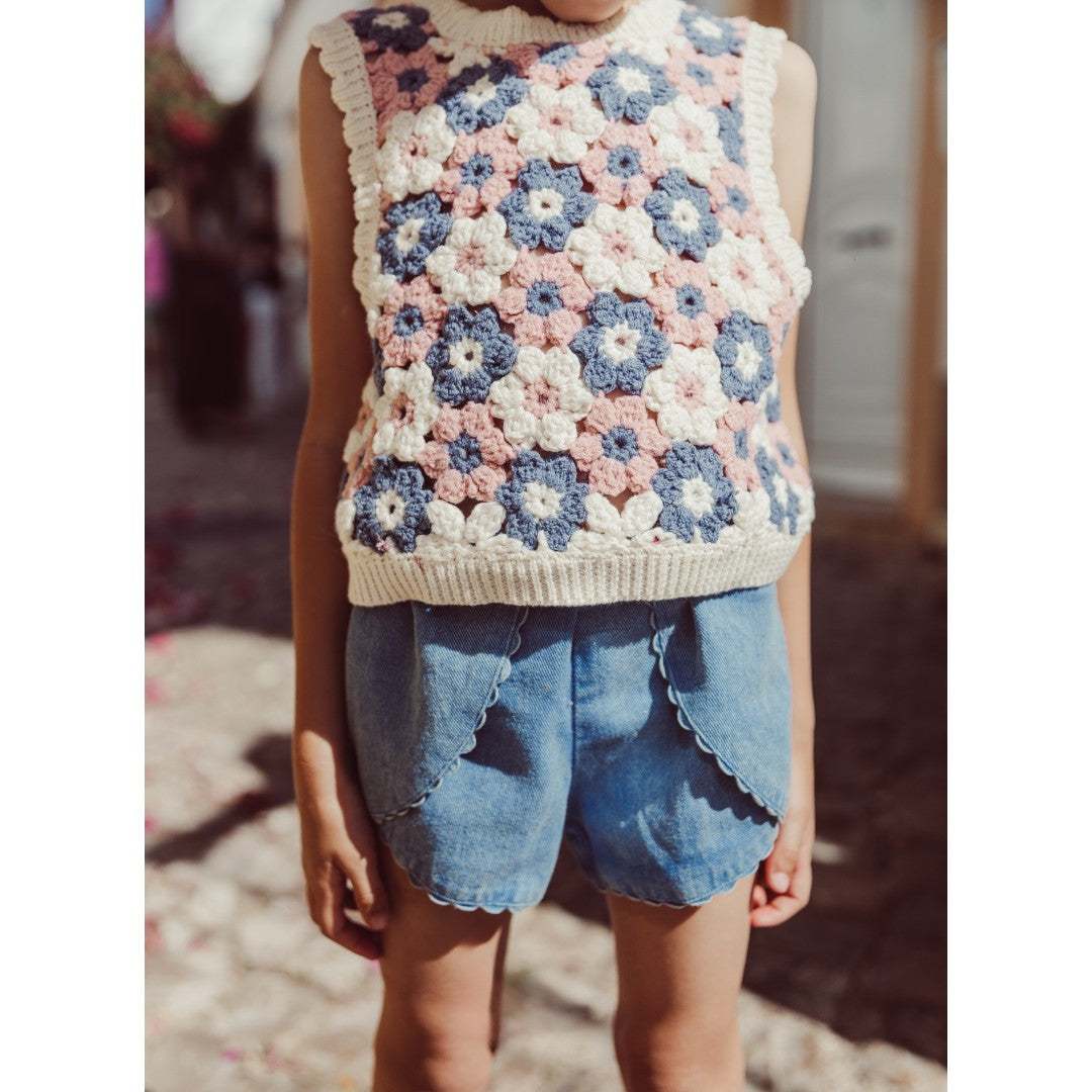 Rynia Crochet Top & Asya Stone Blue Shorts