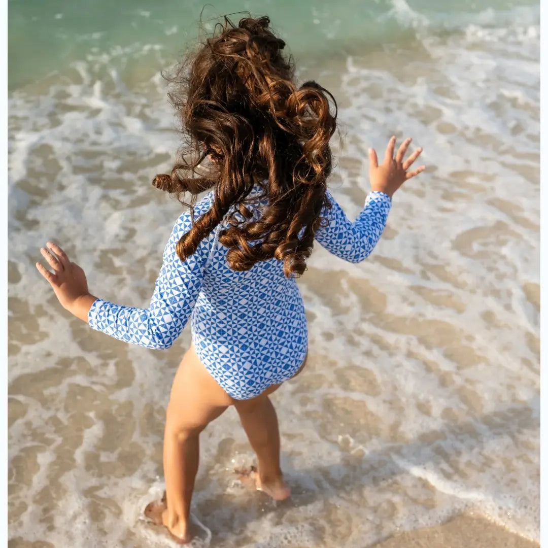 Matching Girls UV Swimsuit Set – Mediterranean Tiles BADAWII SWIMWEAR