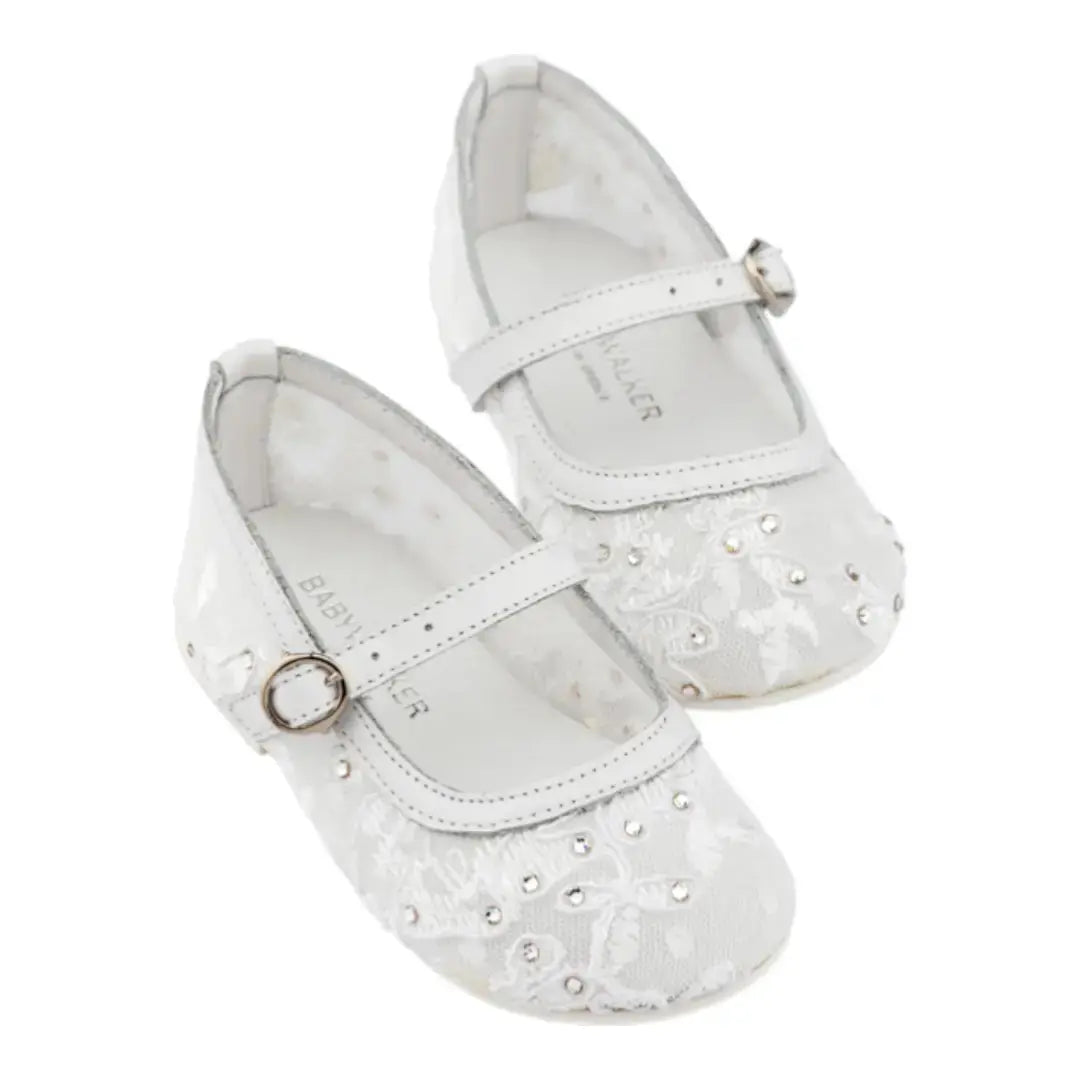BabyWalker White Lace & Rhinestone Girls Ballerina Shoes BABYWALKER