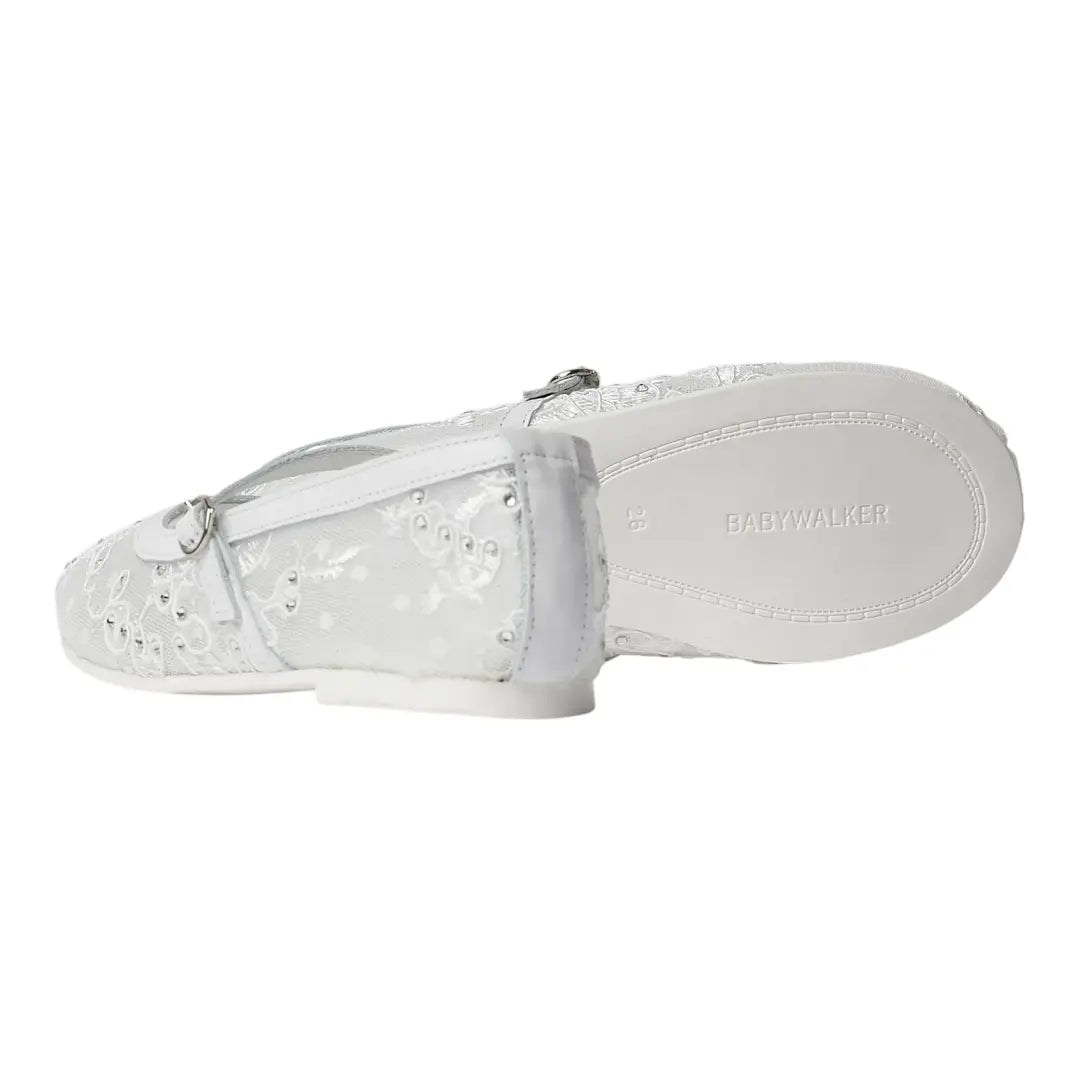 BabyWalker White Lace & Rhinestone Girls Ballerina Shoes BABYWALKER