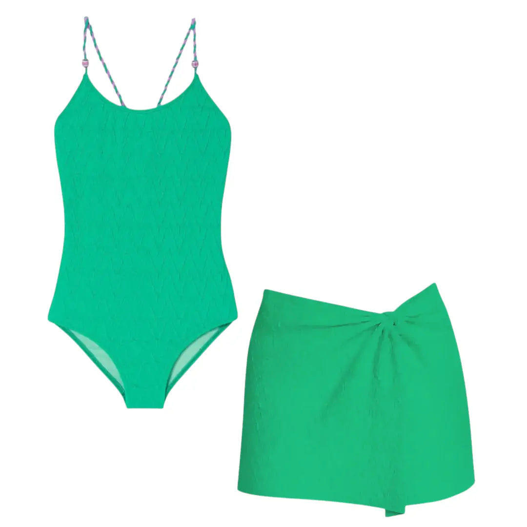Emerald Textured Swimsuit & Sarong Set Lison Paris