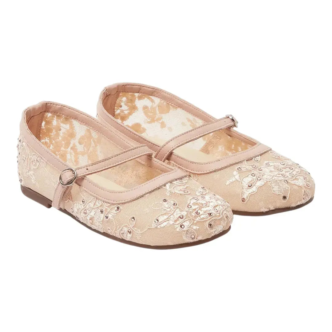 BabyWalker Nude Lace & Rhinestone Girls Ballerina Shoes BABYWALKER