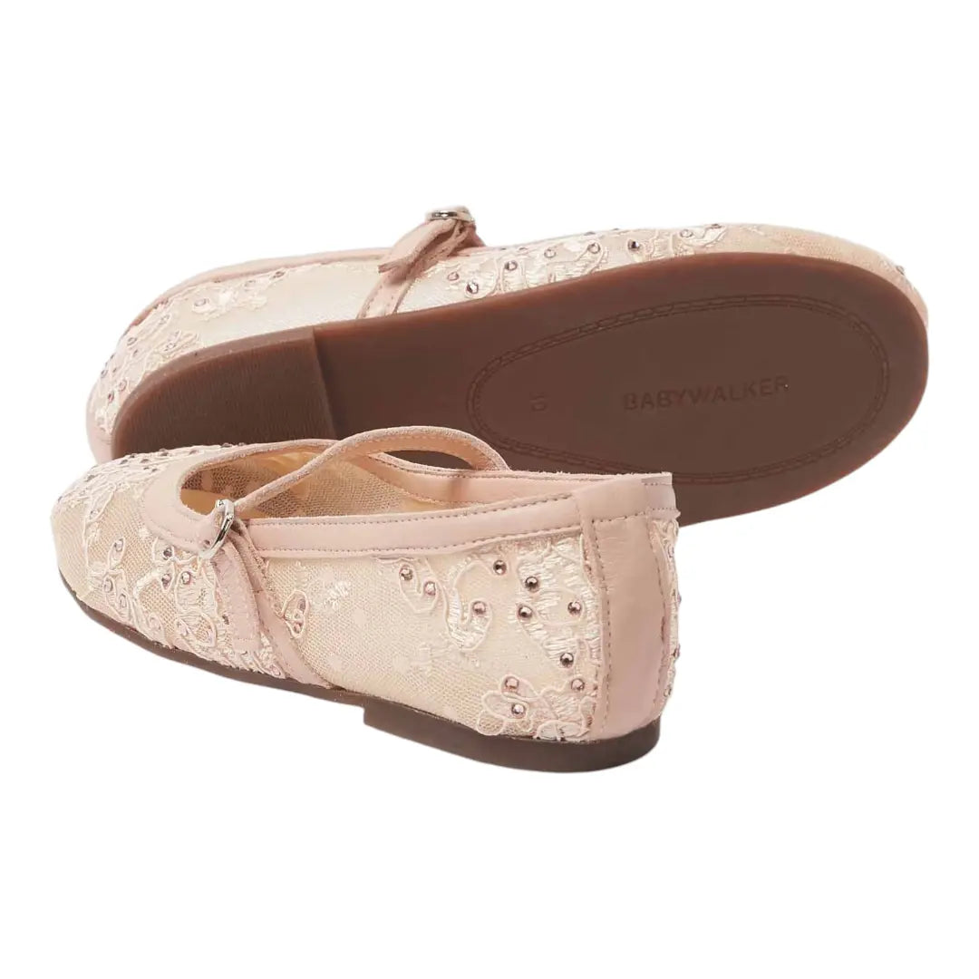 BabyWalker Nude Lace & Rhinestone Girls Ballerina Shoes BABYWALKER