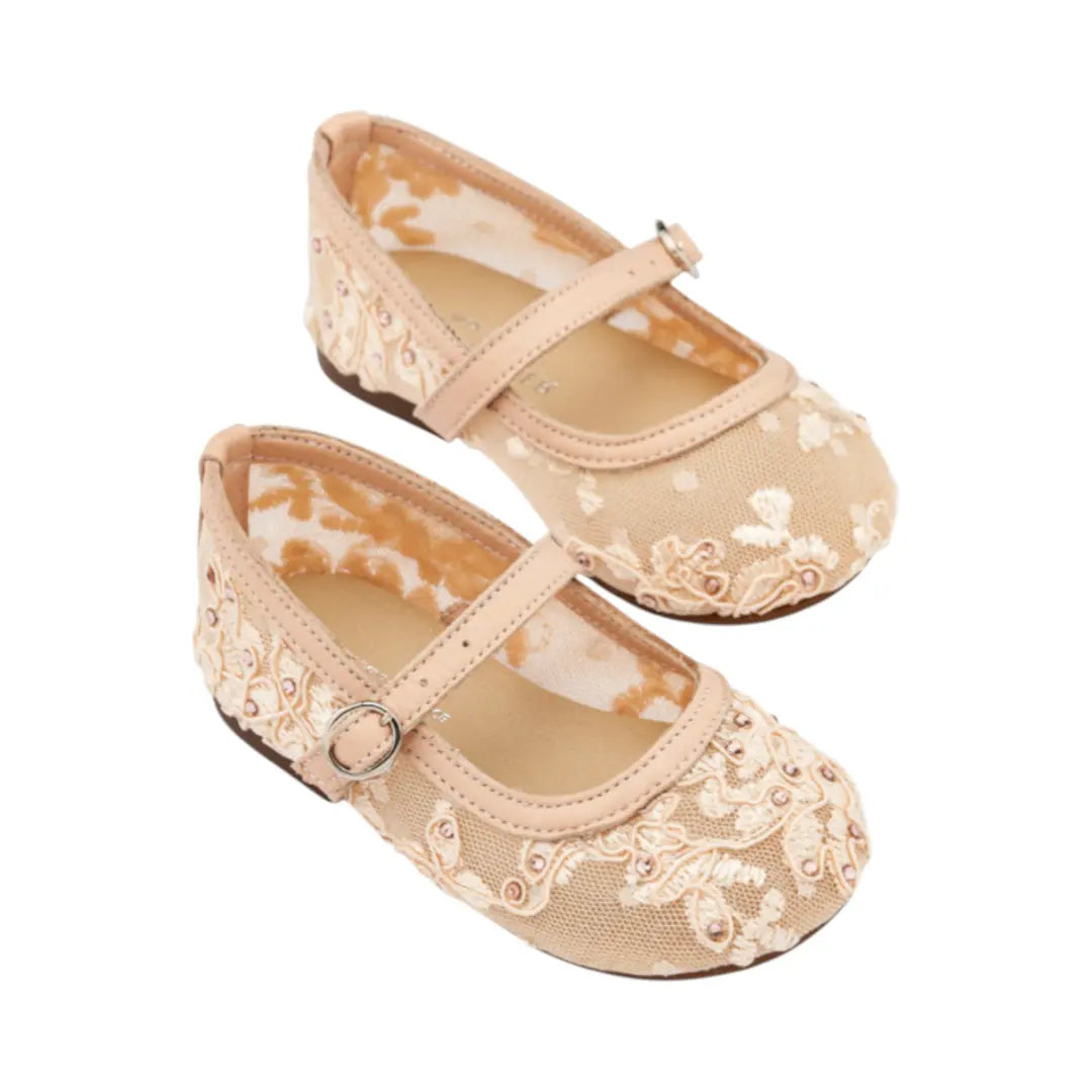BabyWalker Nude Lace & Rhinestone Girls Ballerina Shoes BABYWALKER