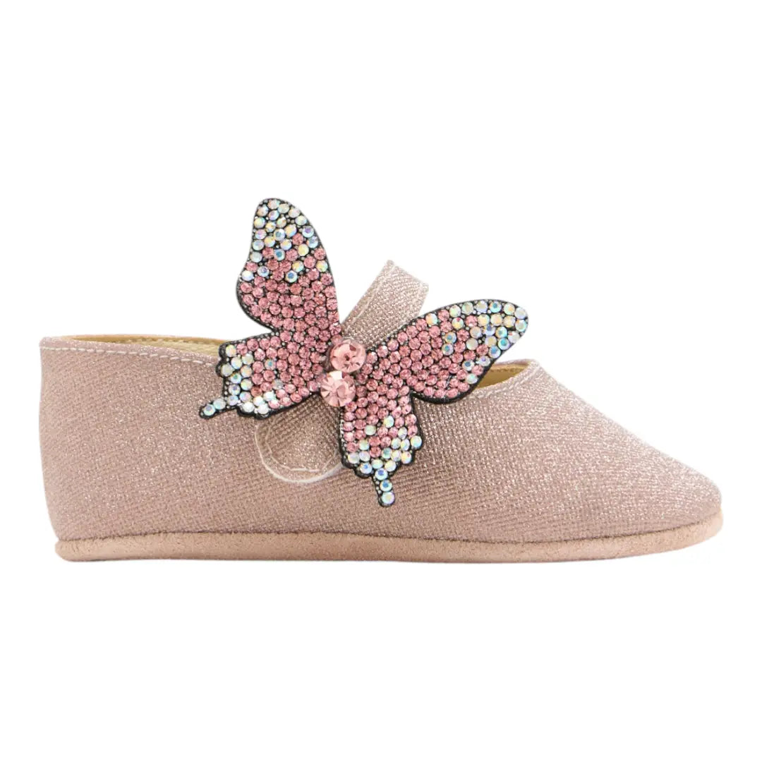 BabyWalker Dusty Pink Glitter Baby Girls Ballerina Shoes with Butterfly BABYWALKER