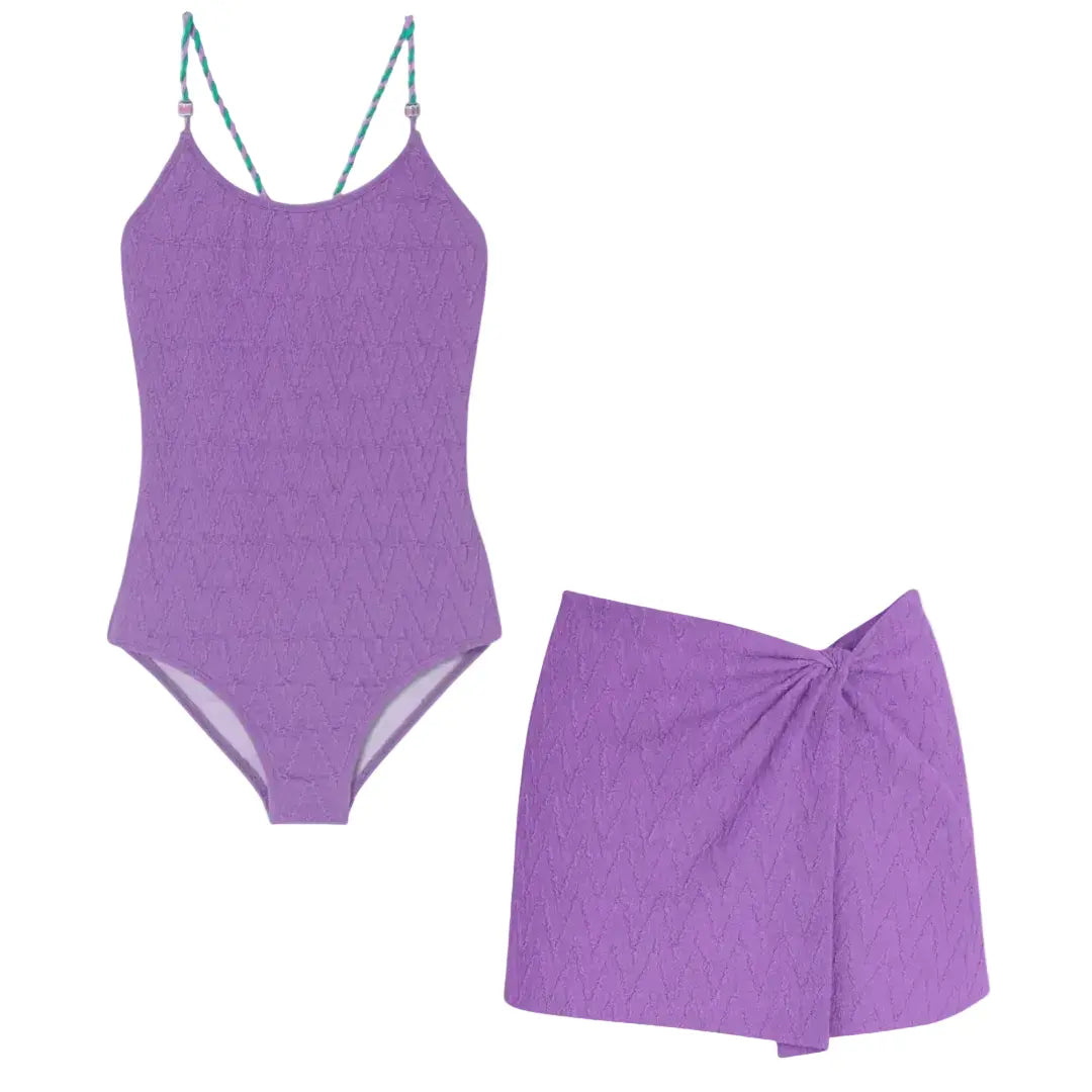 Lavender Chevron Swimsuit & Sarong Set Lison Paris