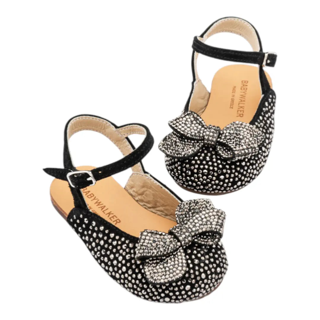 BabyWalker Black Rhinestone Bow Girls Sandals BABYWALKER
