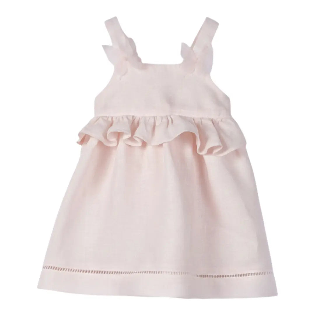 Girls Marshmallow Pink Linen Dress with Daisy Details YELL OH!