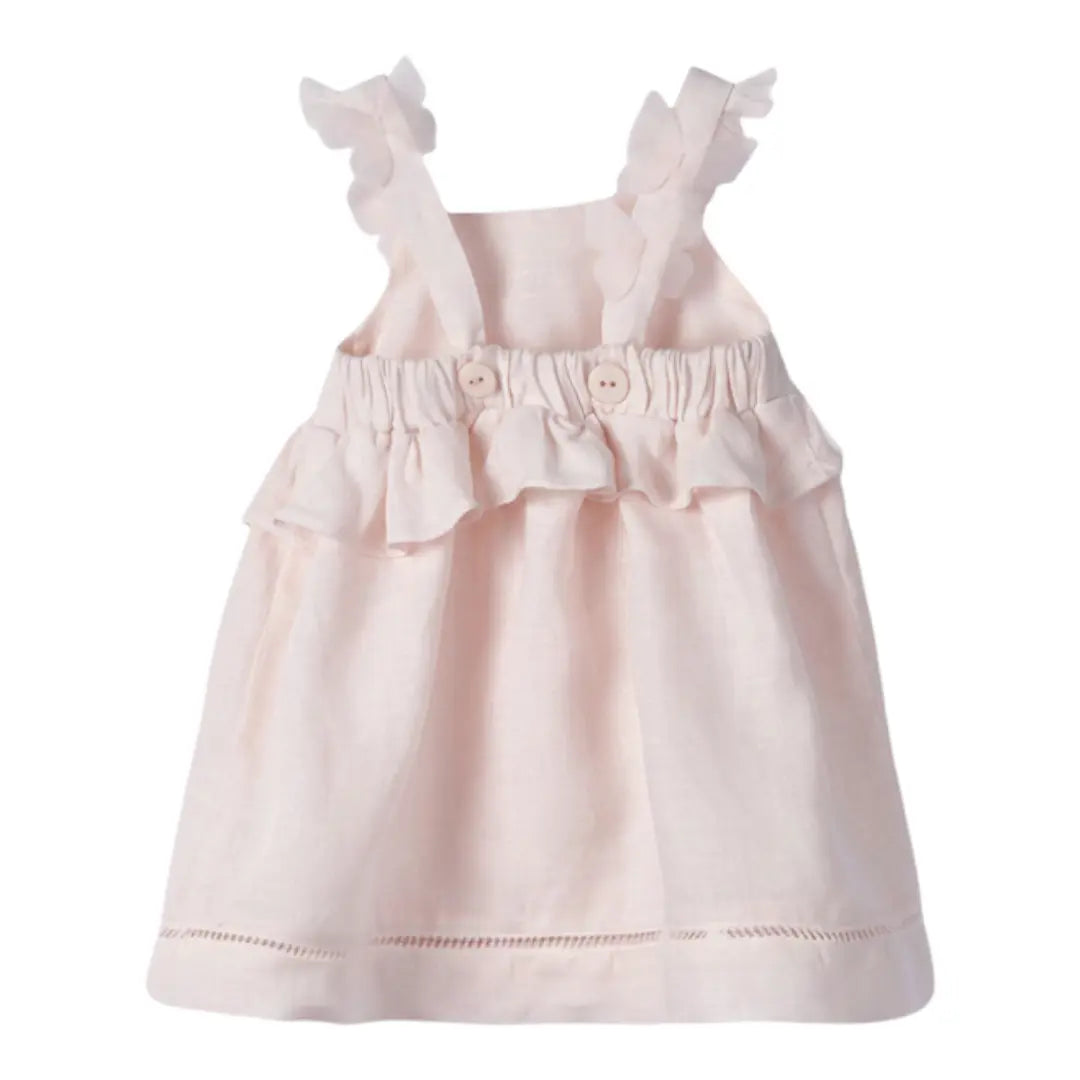 Girls Marshmallow Pink Linen Dress with Daisy Details YELL OH!
