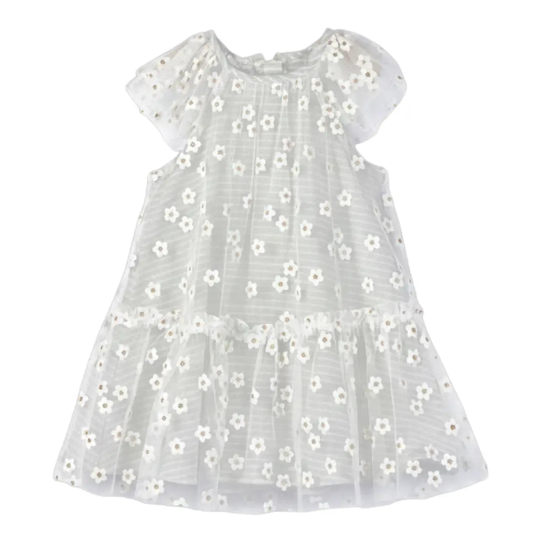 Girls Striped Daisies Cotton Dress with Tulle Details YELL OH!