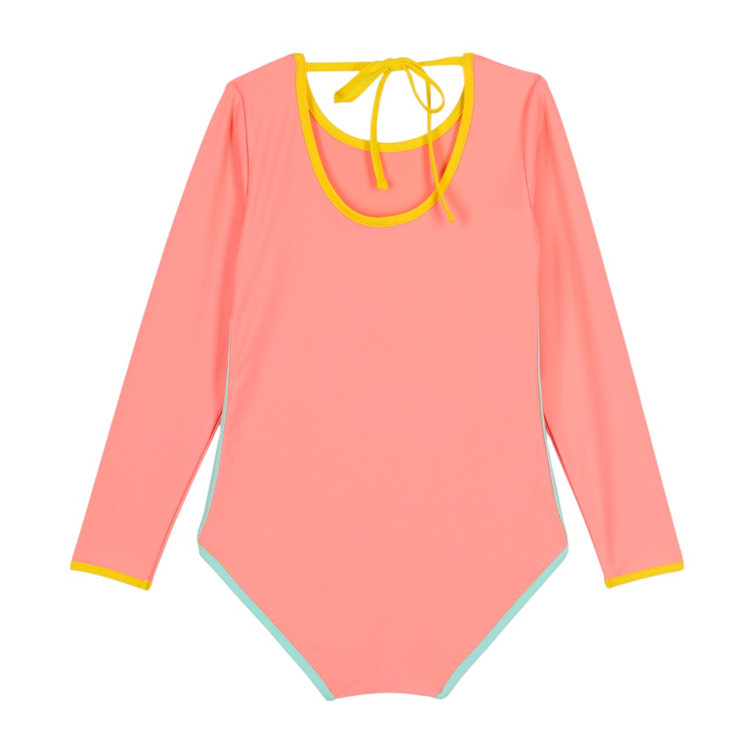 Peach Tie-Dye Swimsuit & Turquoise Anti-uv Swim Shorts