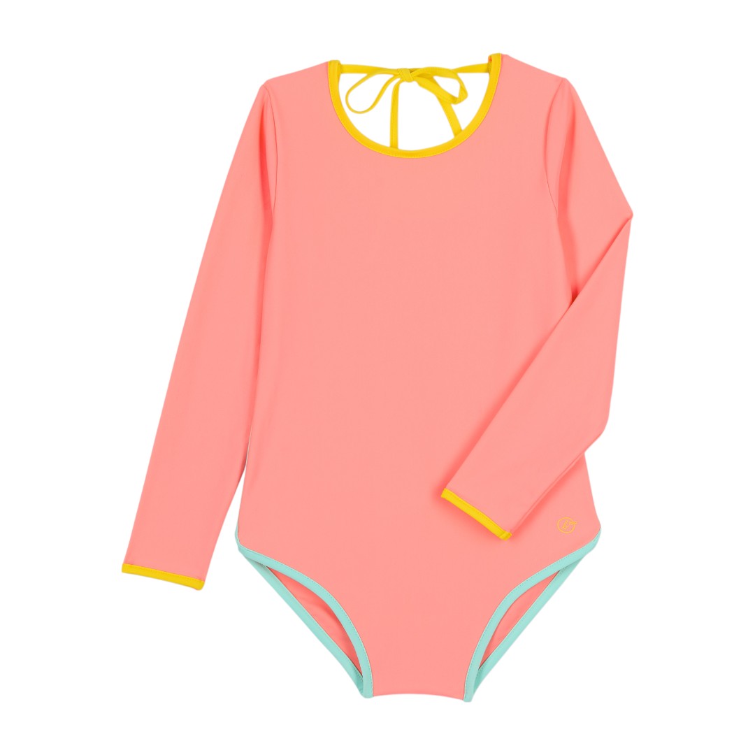 Peach Tie-Dye Swimsuit & Turquoise Anti-uv Swim Shorts