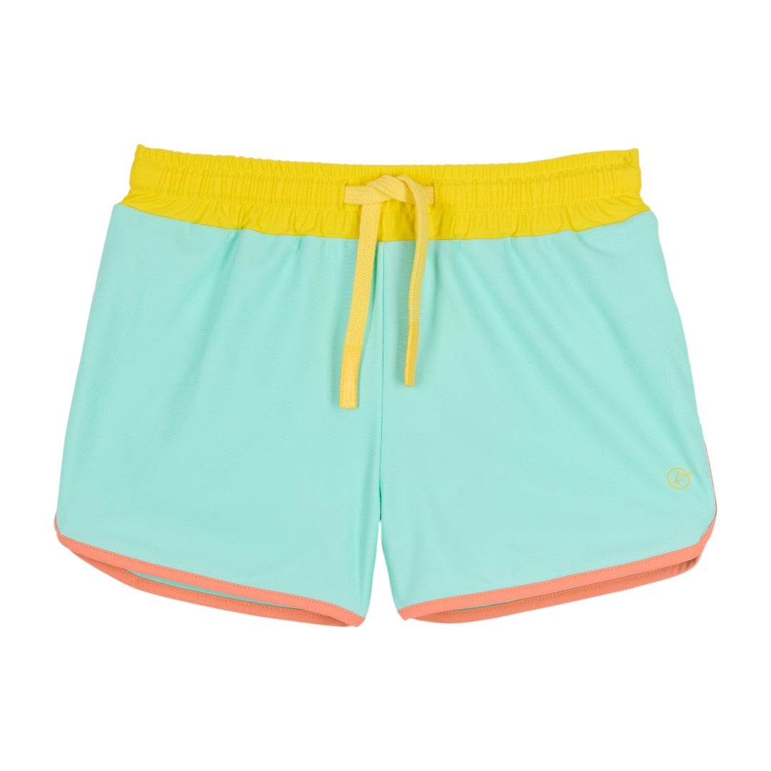 Peach Tie-Dye Swimsuit & Turquoise Anti-uv Swim Shorts