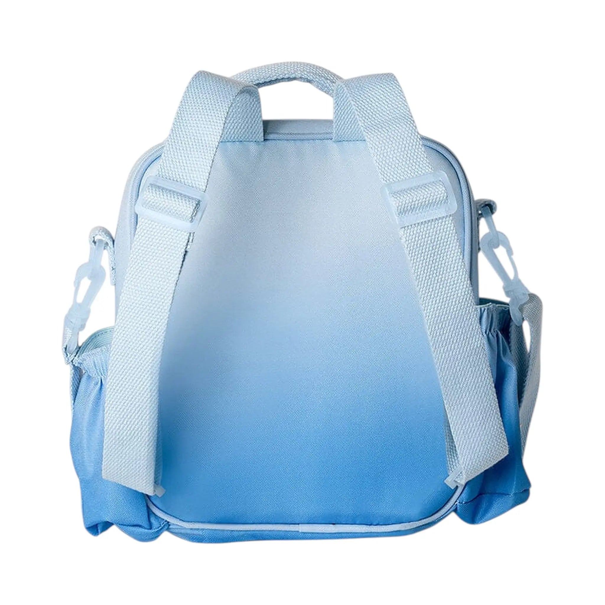 Lil Bunnies - The Collective blue ombre insulated lunchbag backpack with adjustable straps and side pockets.