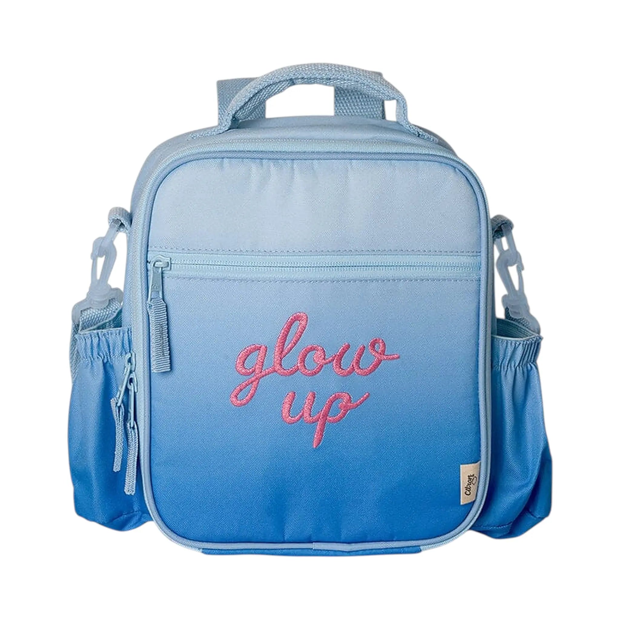 Lil Bunnies - The Collective insulated lunchbag backpack in blue ombre with pink glow up embroidery