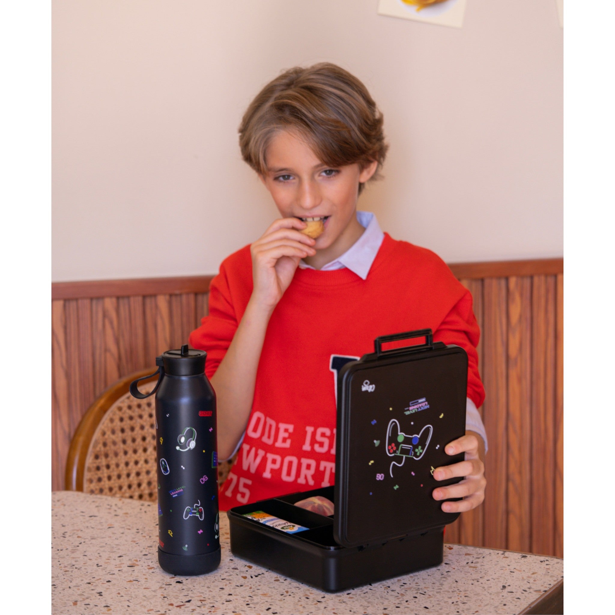 Lil Bunnies - The Collective gaming-themed black lunchbox and insulated food jar set with neon controller graphics