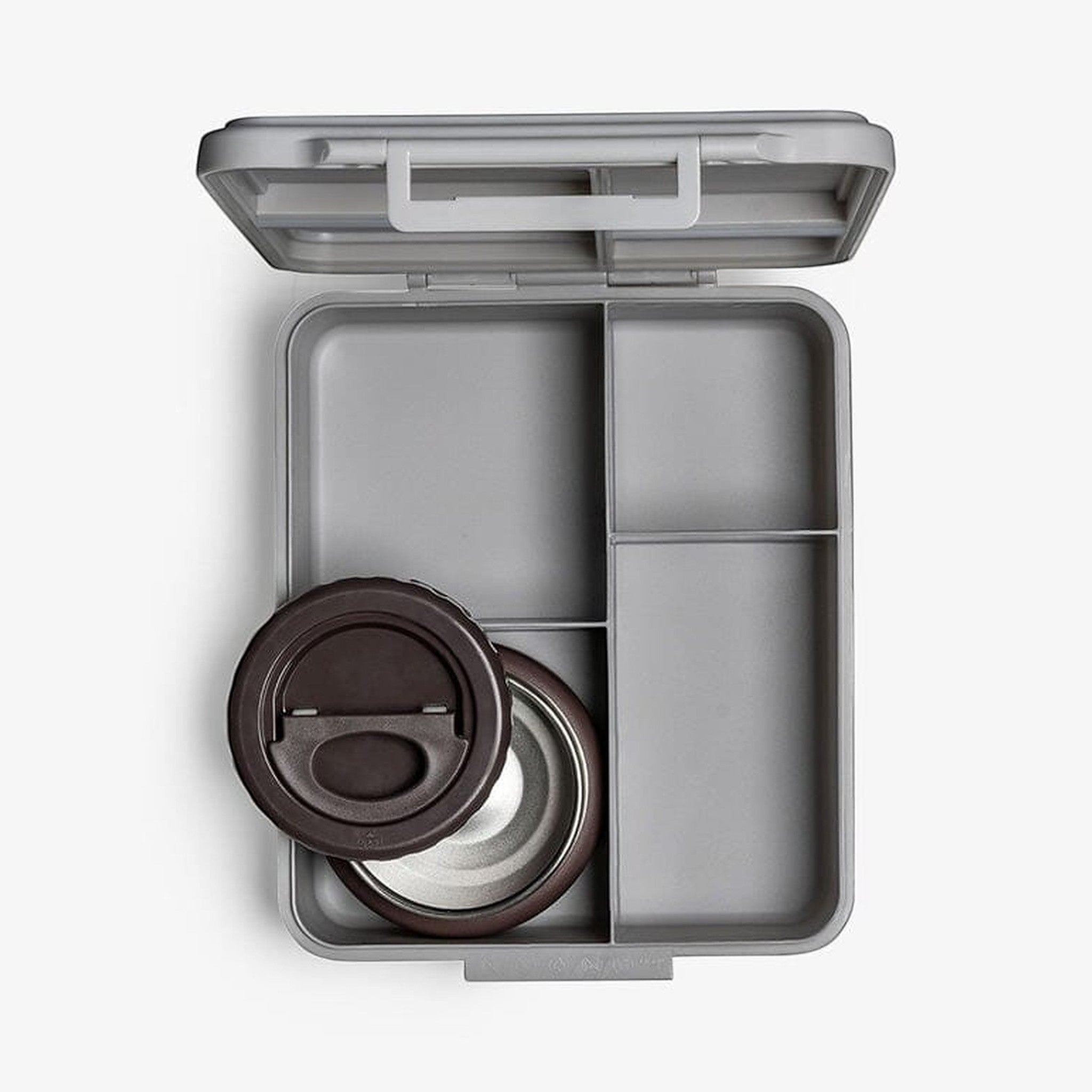 Lil Bunnies - The Collective grey 4-compartment lunch box with a circular stainless steel food jar inside