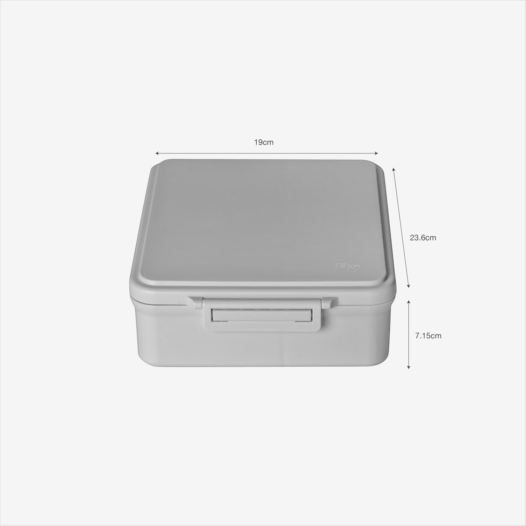 Lil Bunnies - The Collective grey 4-compartment Grand lunch box with dimensions shown on a plain background
