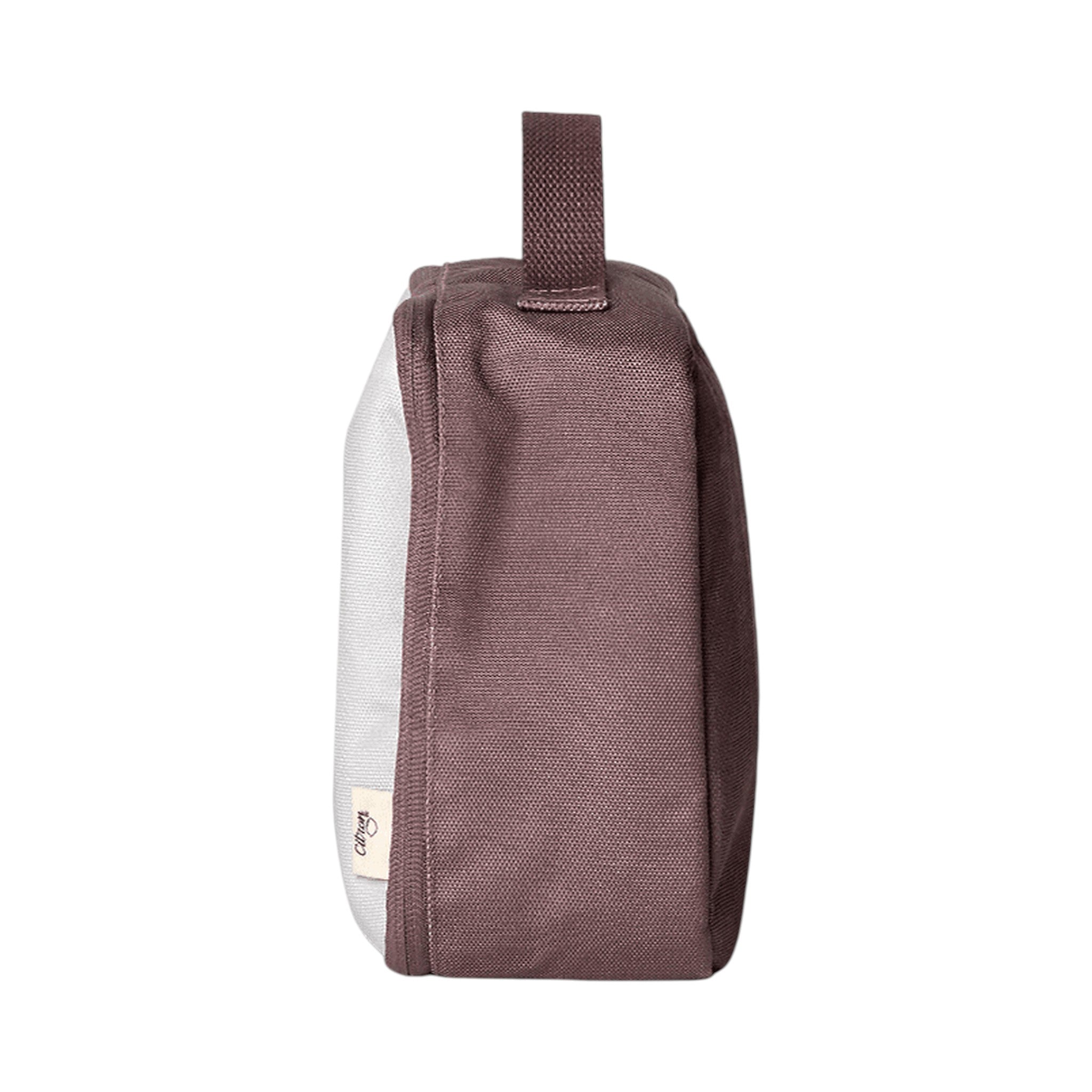 Lil Bunnies - The Collective insulated square lunch bag in brown and light grey canvas with a top carry handle
