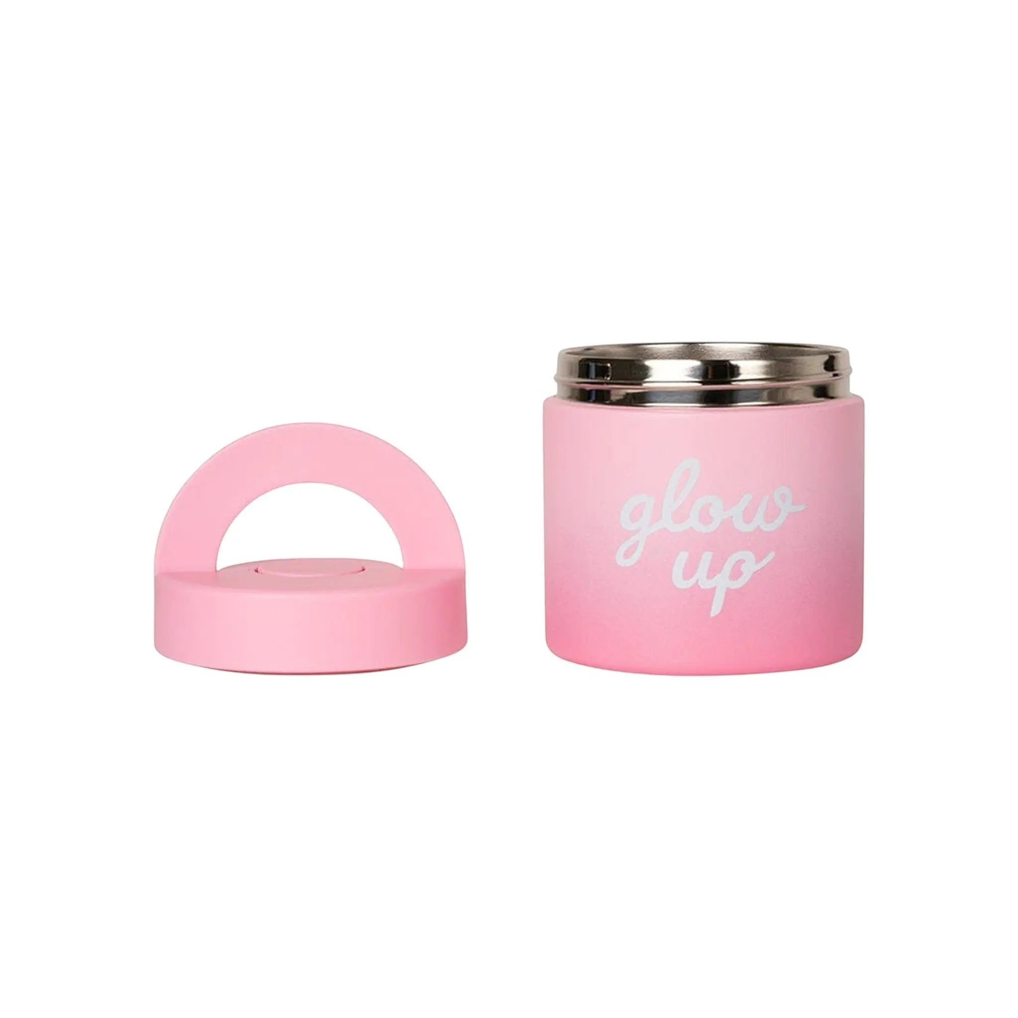 Lil Bunnies - The Collective 350ml insulated stainless steel food jar in pink with Glow Up text and matching lid