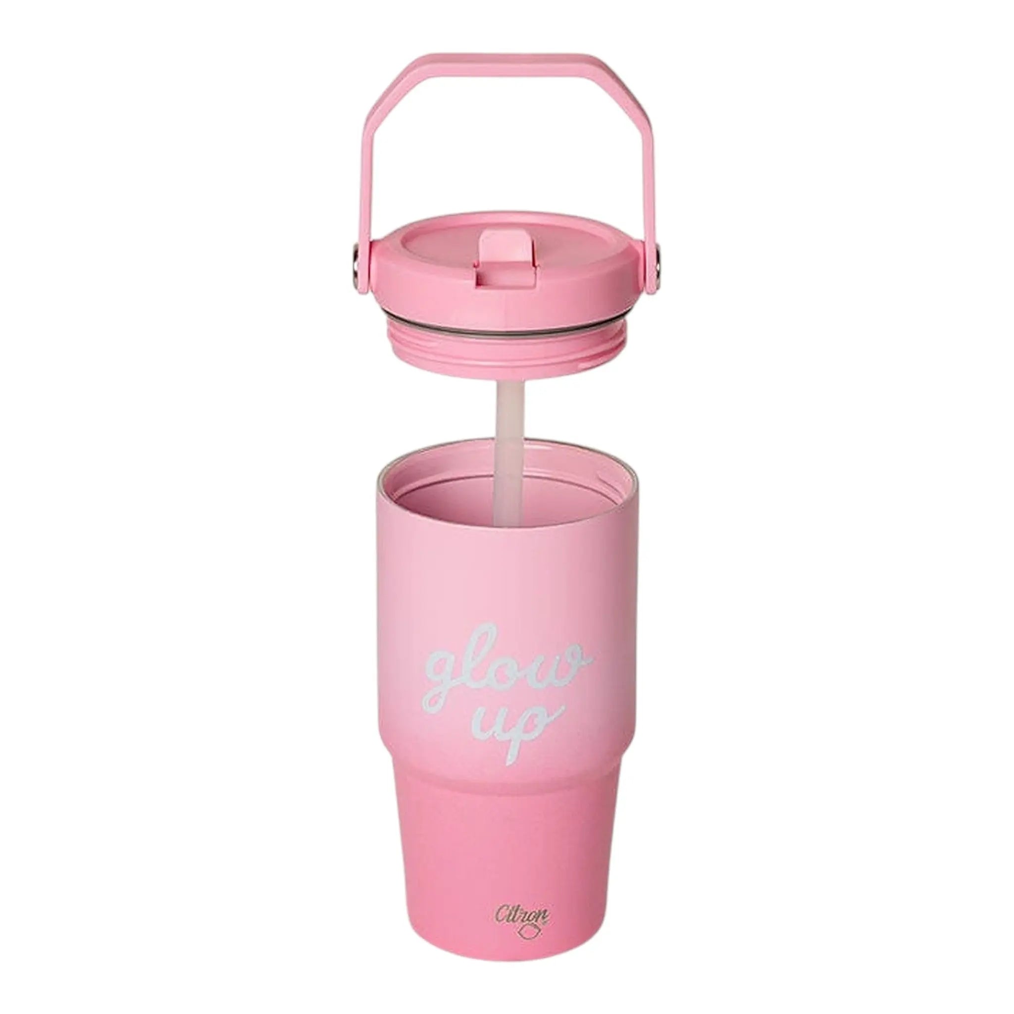 Lil Bunnies - The Collective 600ml insulated tumbler in Pink Glowup with a matching lid, straw, and carry handle.