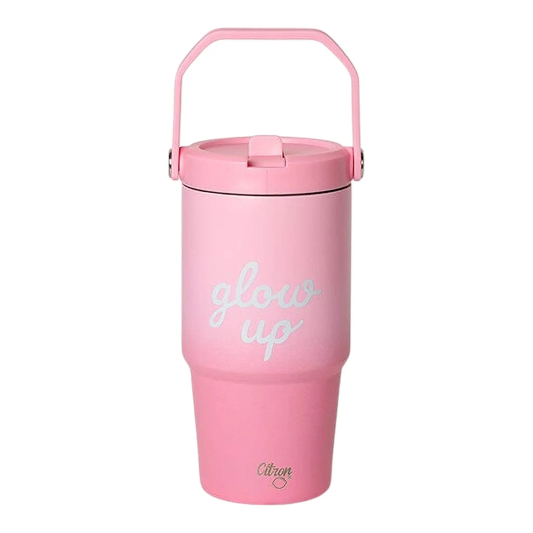 Lil Bunnies - The Collective 600ml pink insulated tumbler with a handle and glow up text design