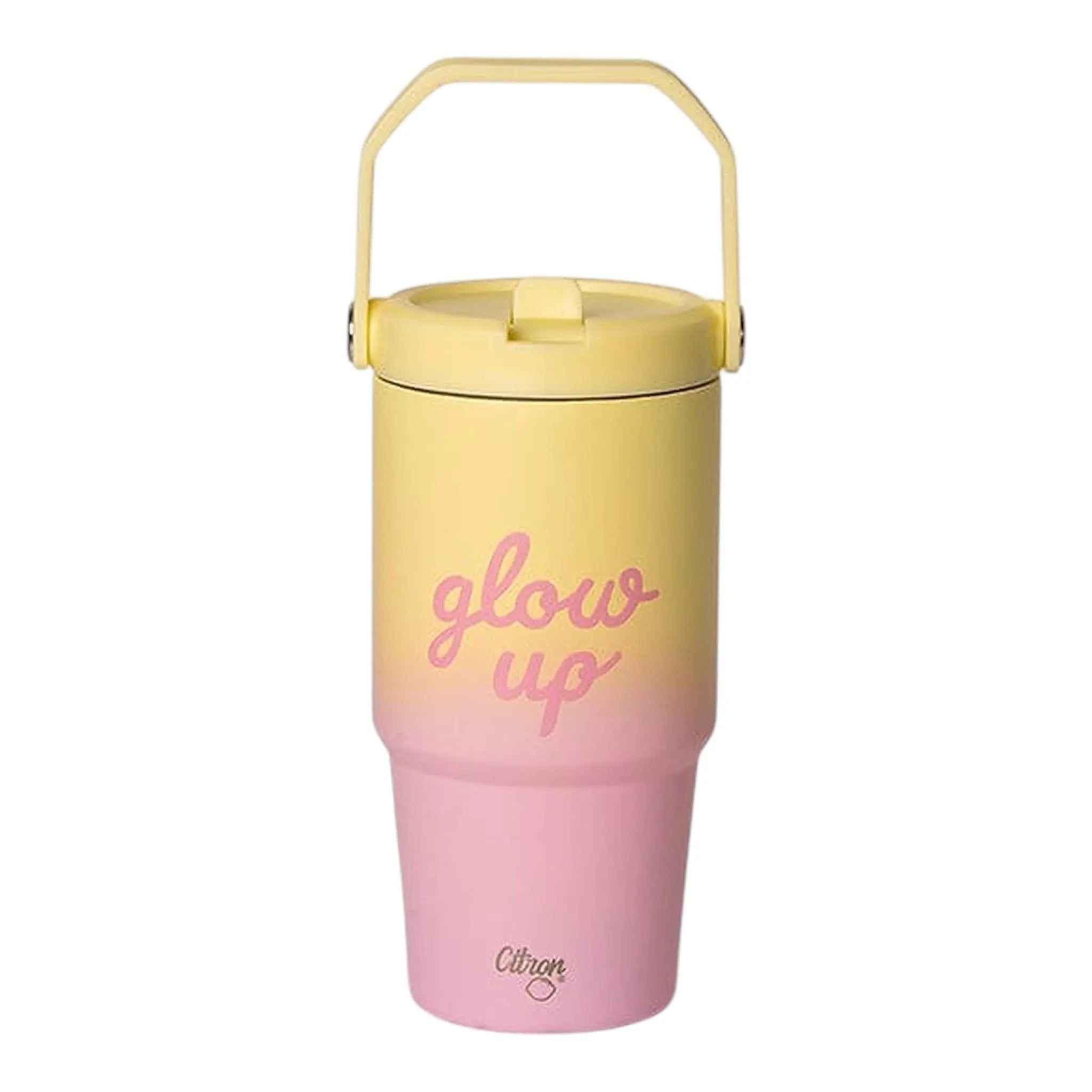 Lil Bunnies - The Collective 600ml insulated tumbler in a pink and yellow ombre design with Glow Up text