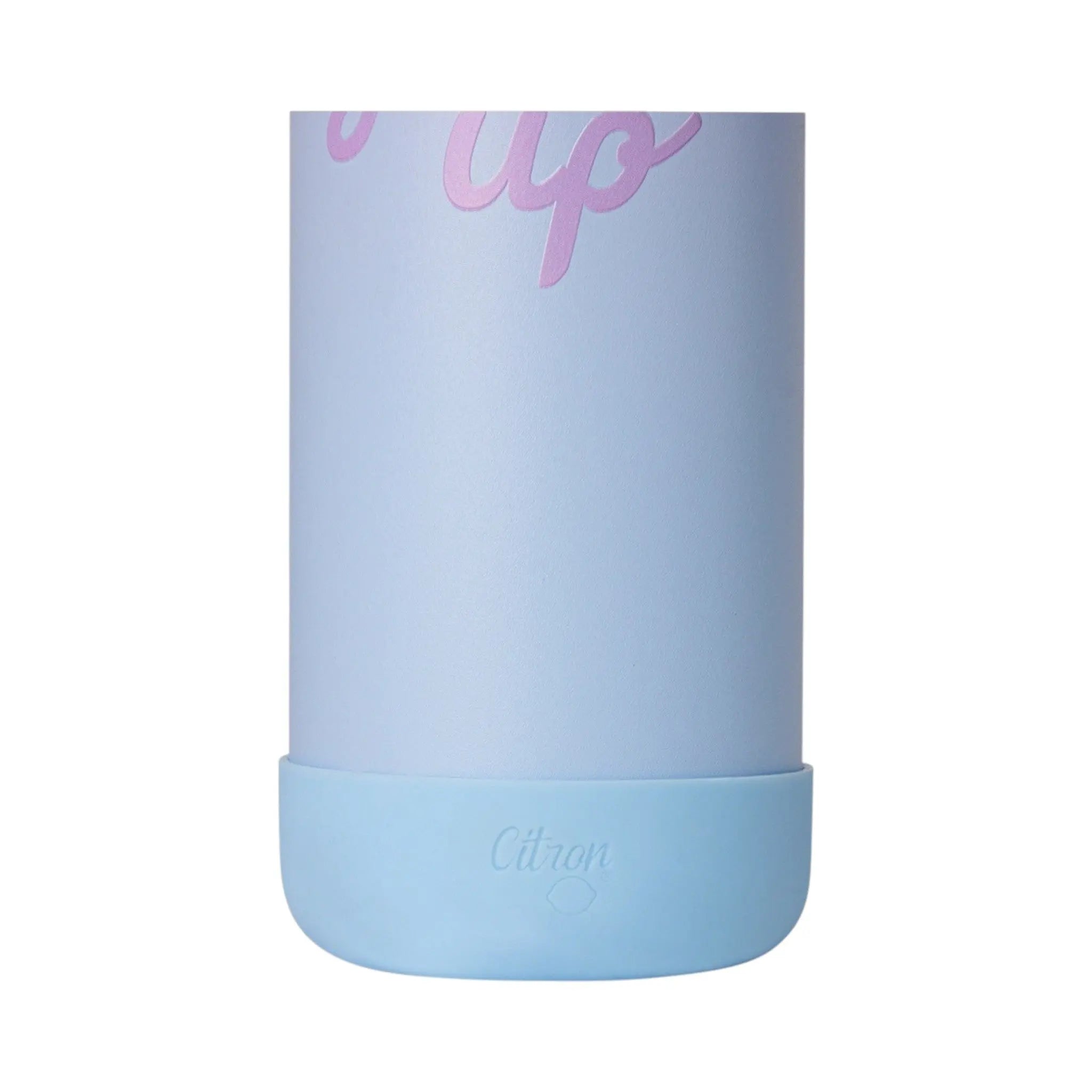 Lil Bunnies - The Collective 750ml purple and blue water bottle with Glowup text and a protective silicone base