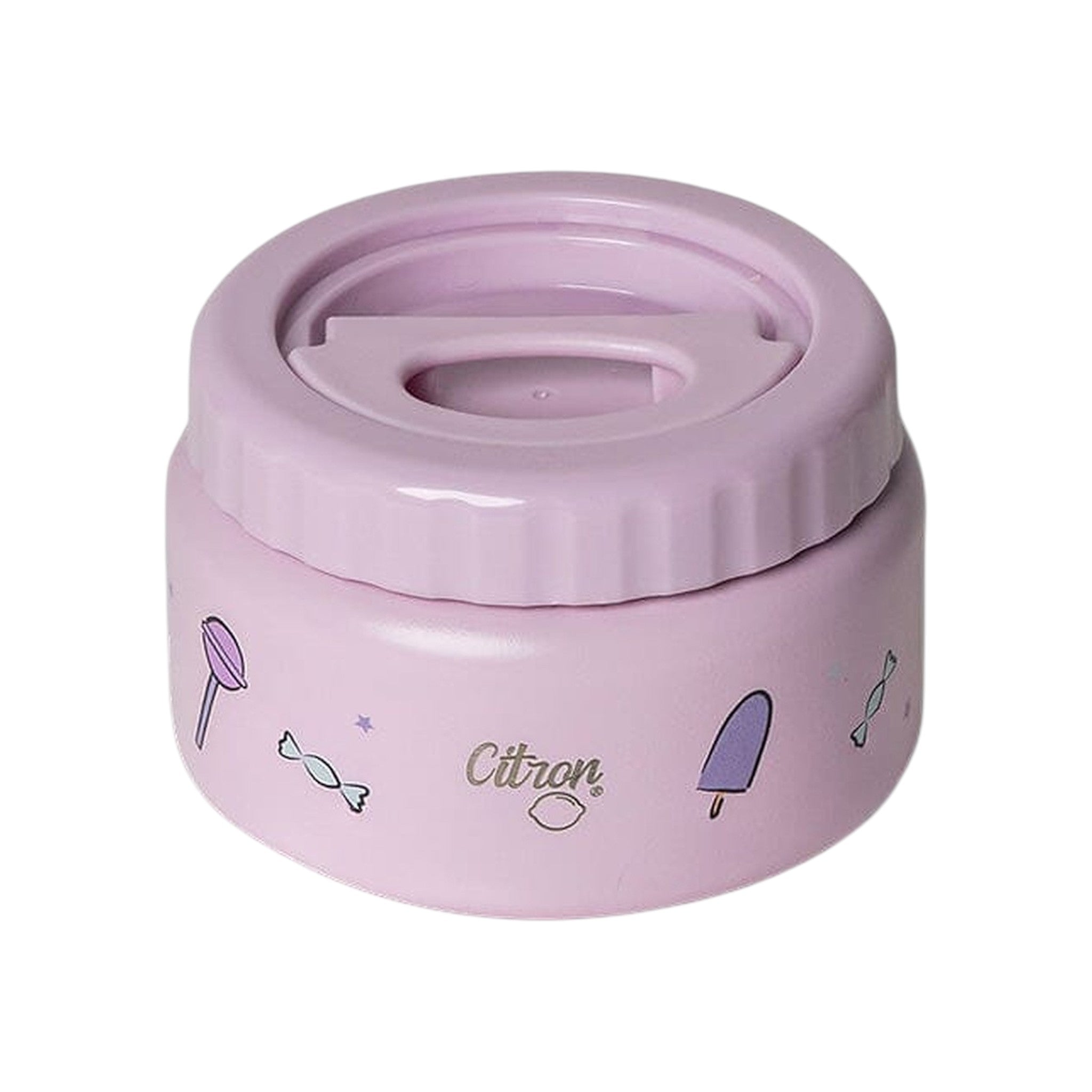 Lil Bunnies - The Collective 250ml insulated food jar in light purple with cute unicorn and candy pattern