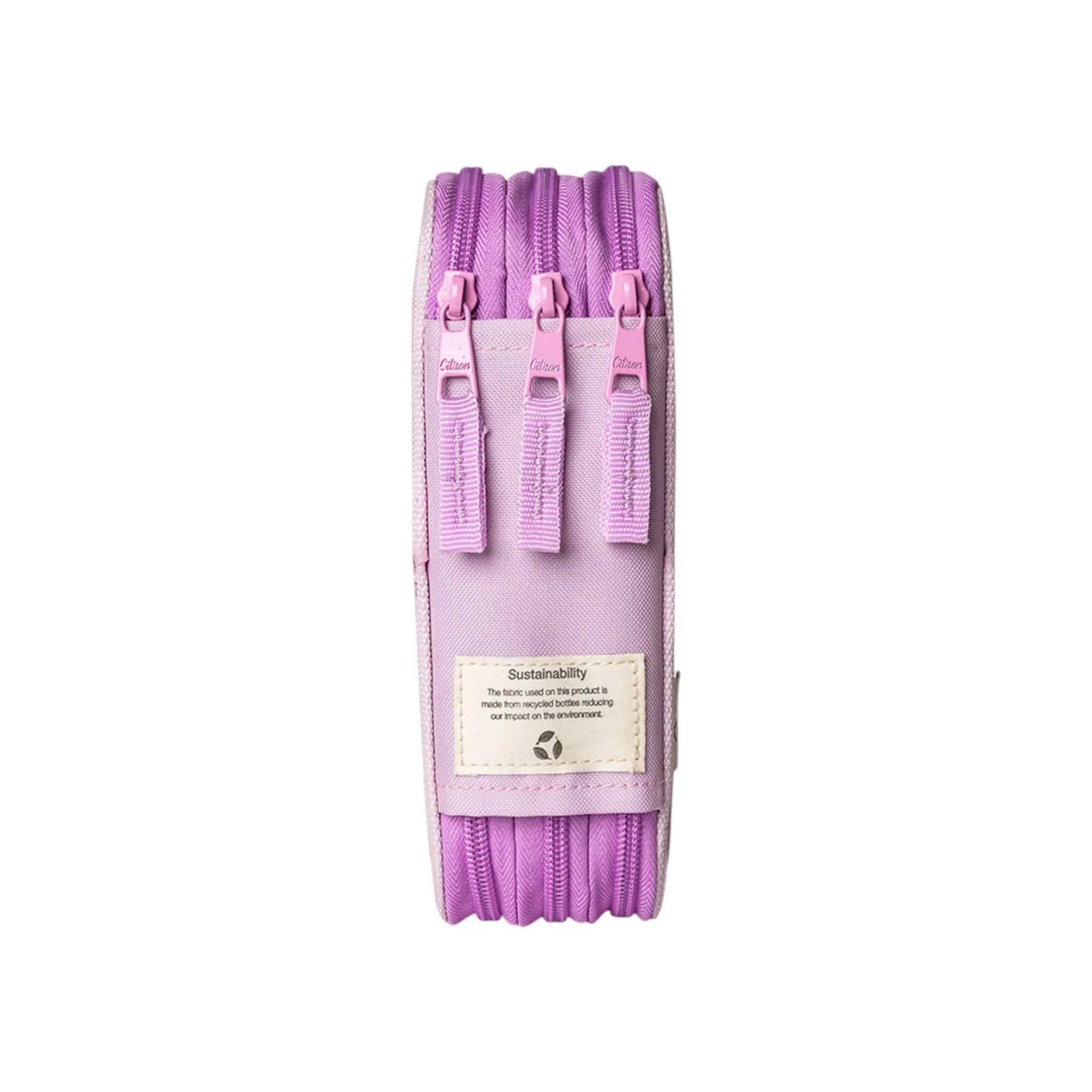 Lil Bunnies - The Collective layered pencil case in purple with three zippered compartments and sustainability label