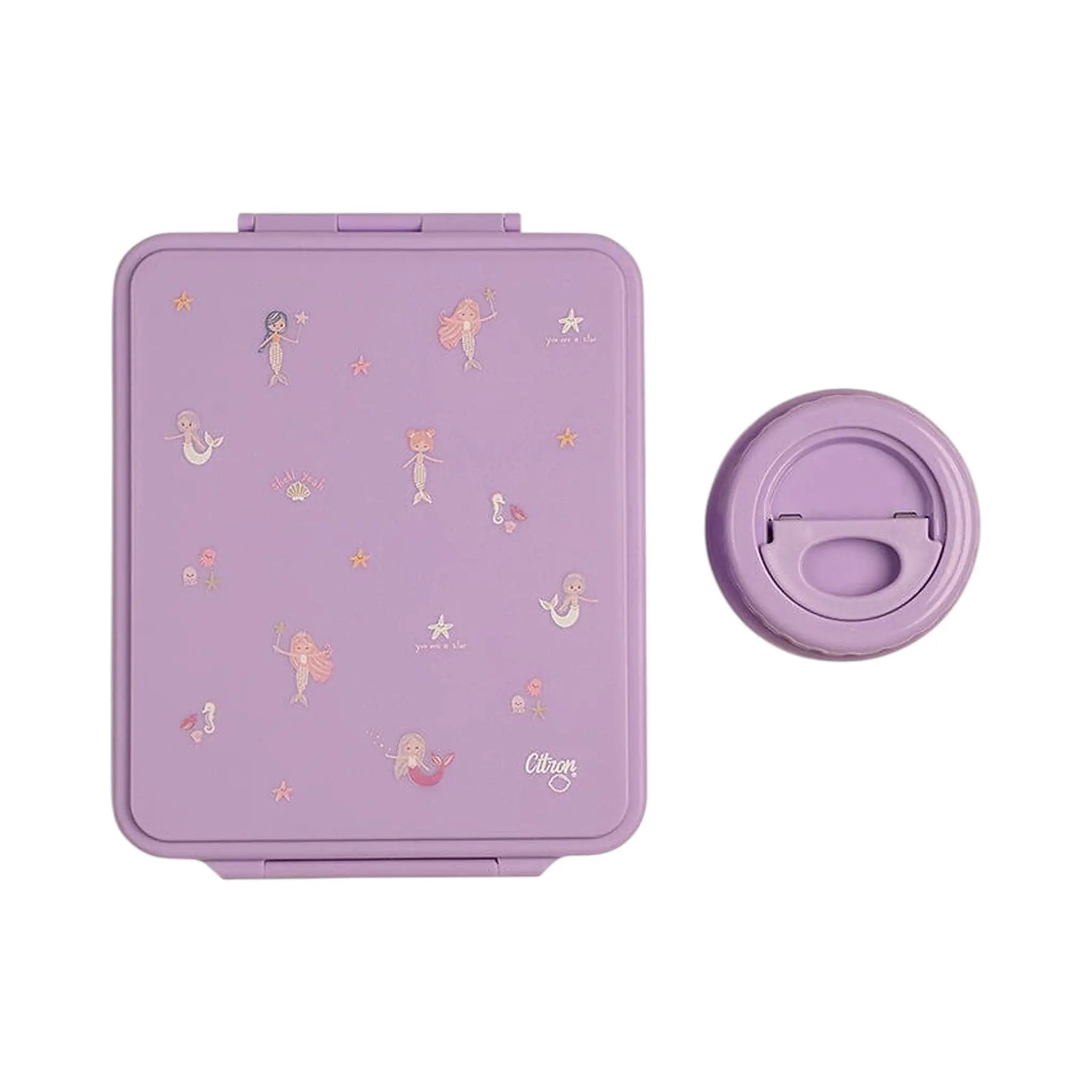 Lil Bunnies - The Collective purple mermaid print lunchbox with matching insulated food jar for kids