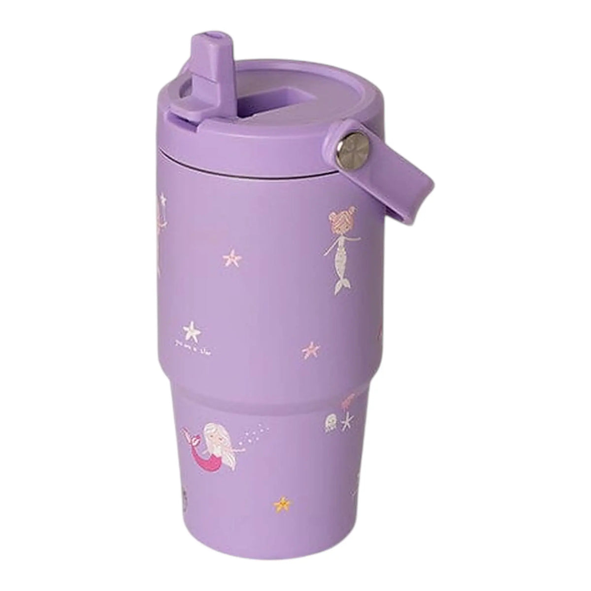 Lil Bunnies - The Collective 600ml insulated purple tumbler featuring a cute mermaid and starfish pattern with a straw