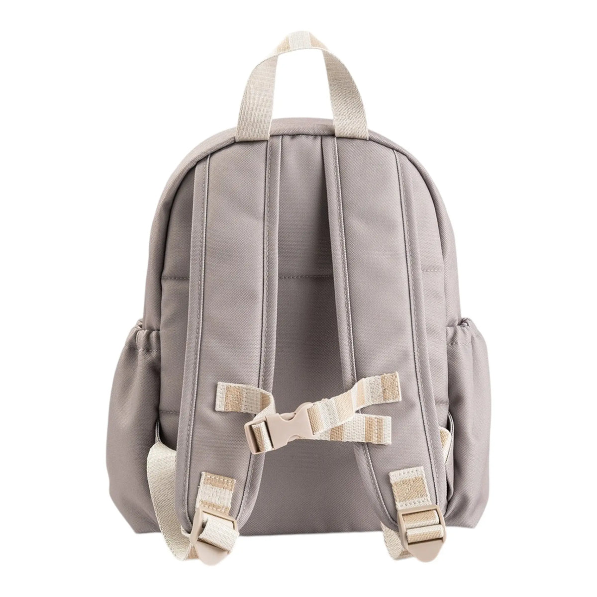 Lil Bunnies - The Collective kids backpack in sand beige with adjustable straps and a chest buckle, back view.