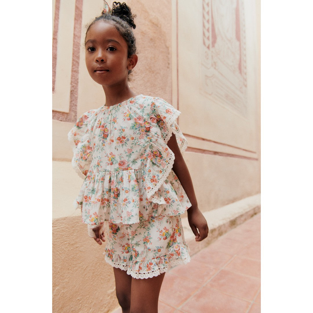 Floral Cream Roses Blouses & Shorts