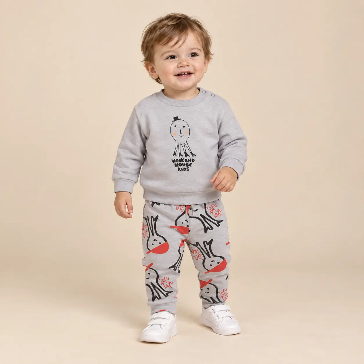 Octopus sweatshirt & legging - Grey - 12M boy lookbook pose 1
