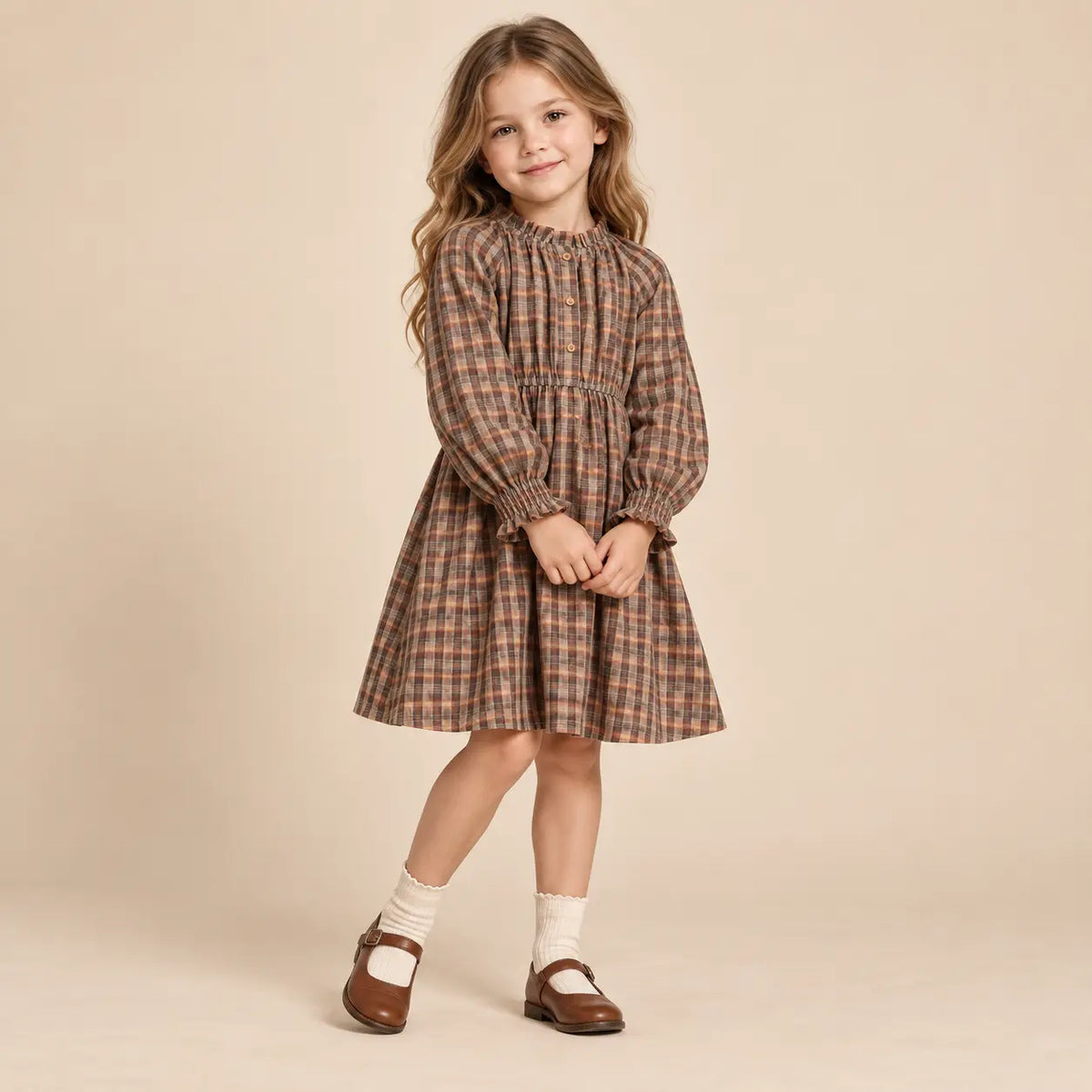 Pennie dress fancy glitter check - 6Y girl lookbook pose 2