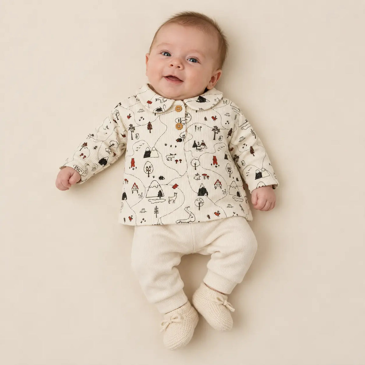 Printed Waffle Cotton Polo Shirt Ecru lookbook 7