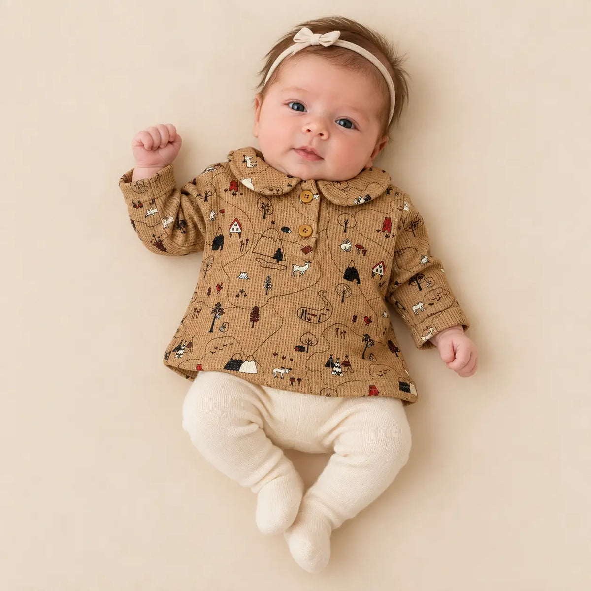 Printed Waffle Cotton Polo Shirt Wallnut lookbook image 2