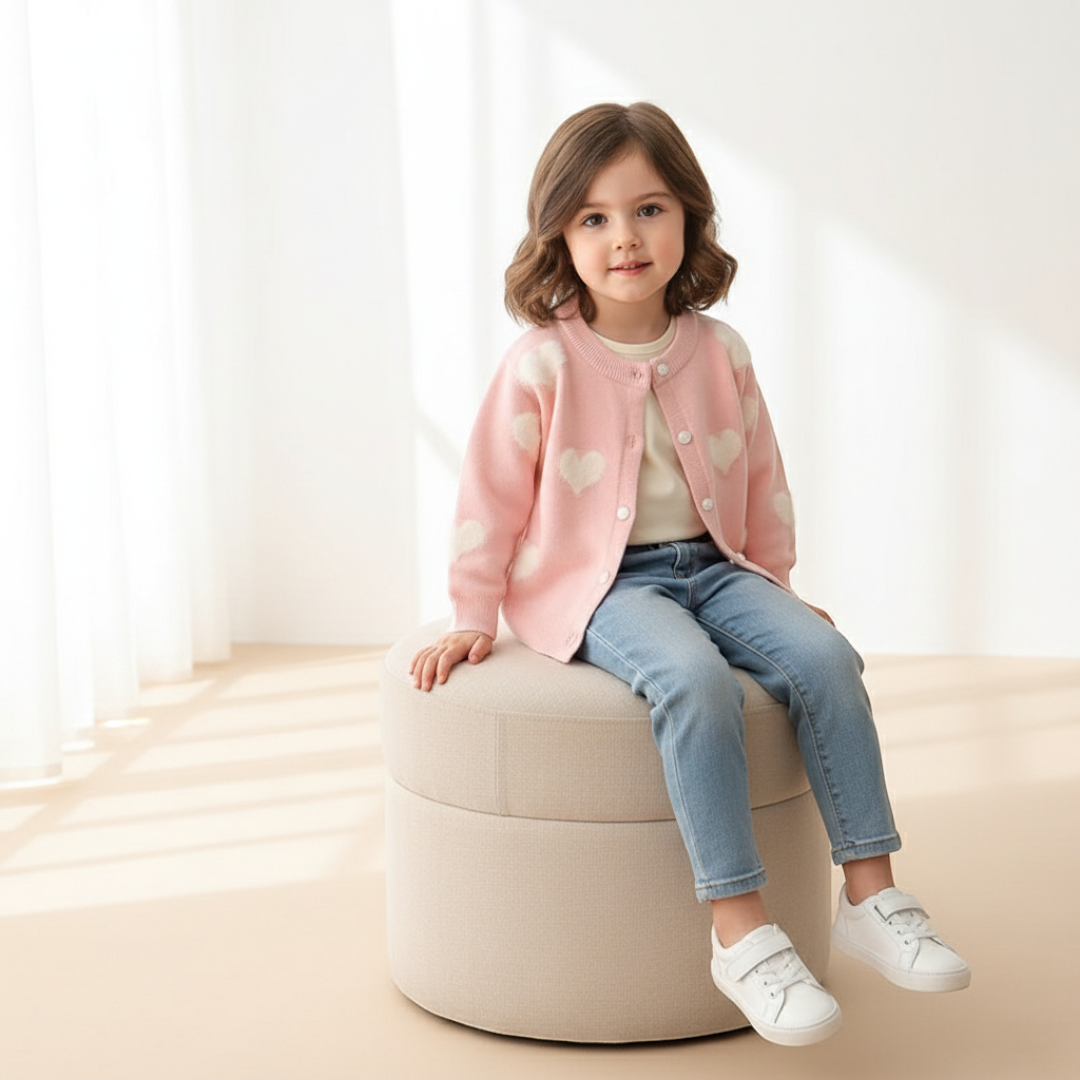 Amélie Heart Knit Cardigan - Pink