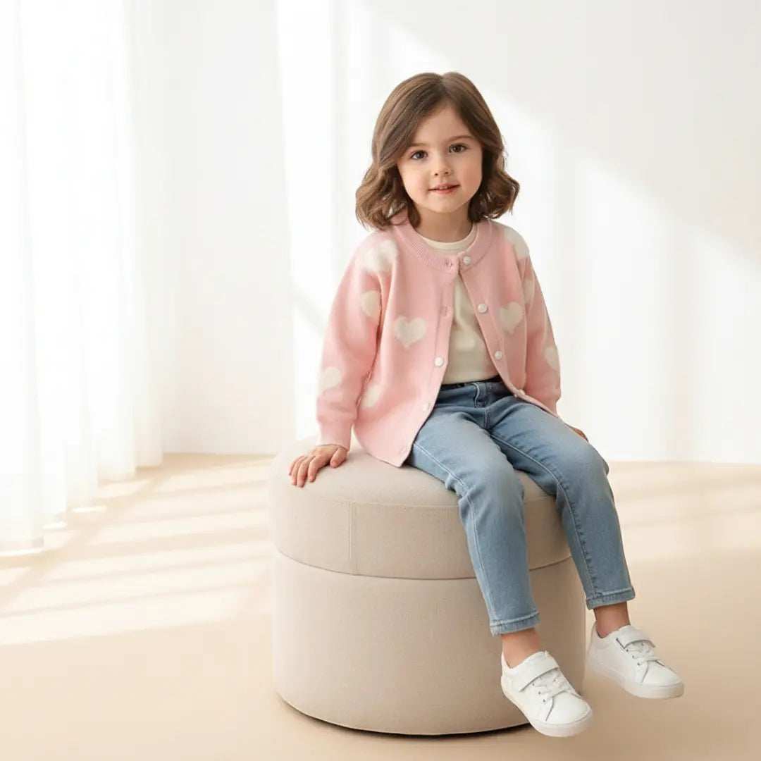 Amélie Heart Knit Cardigan - Pink ORELIE