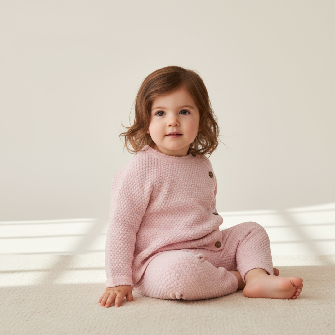 Noa Button Knit Set - Blush Pink