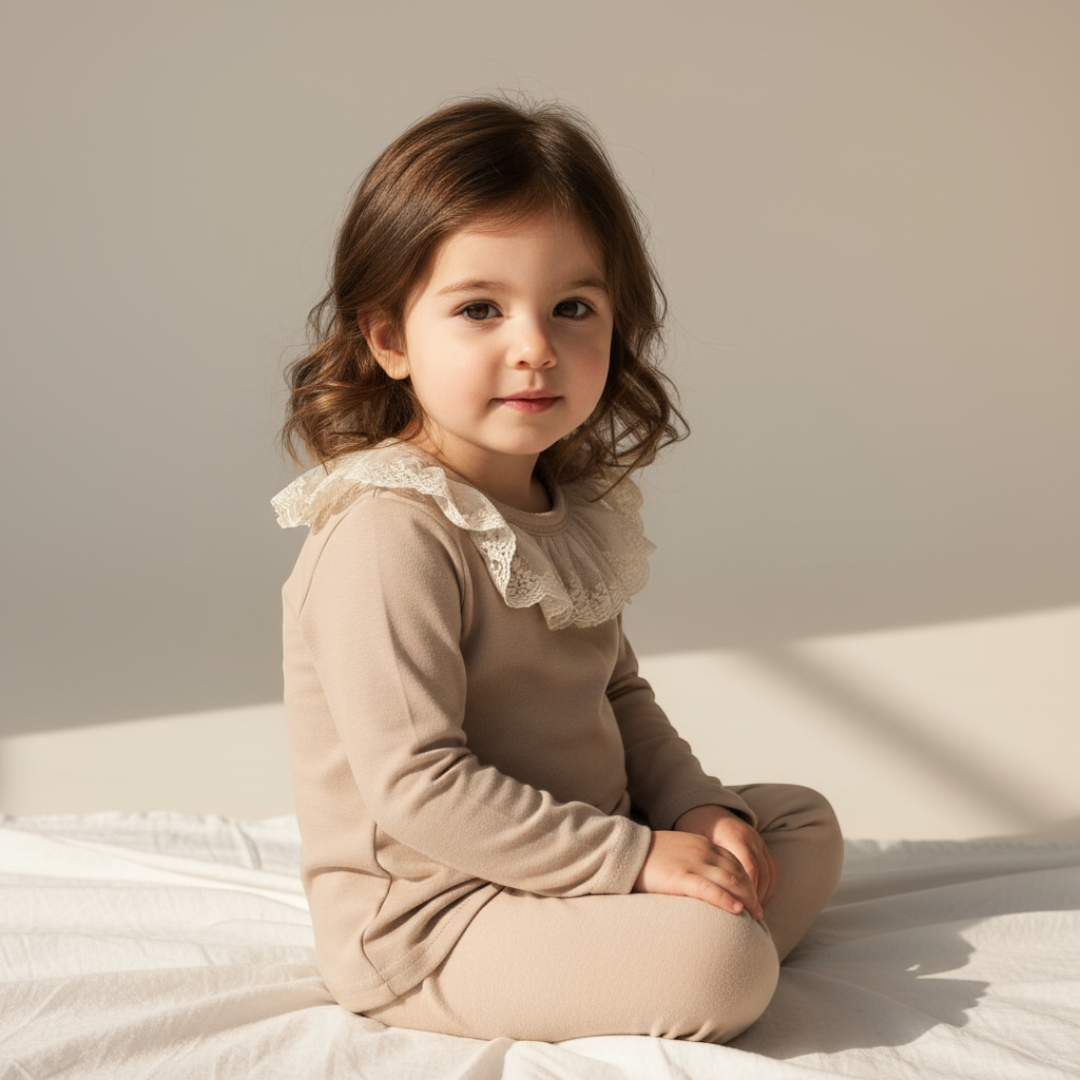 Élodie Lace Collar Top - Taupe Beige