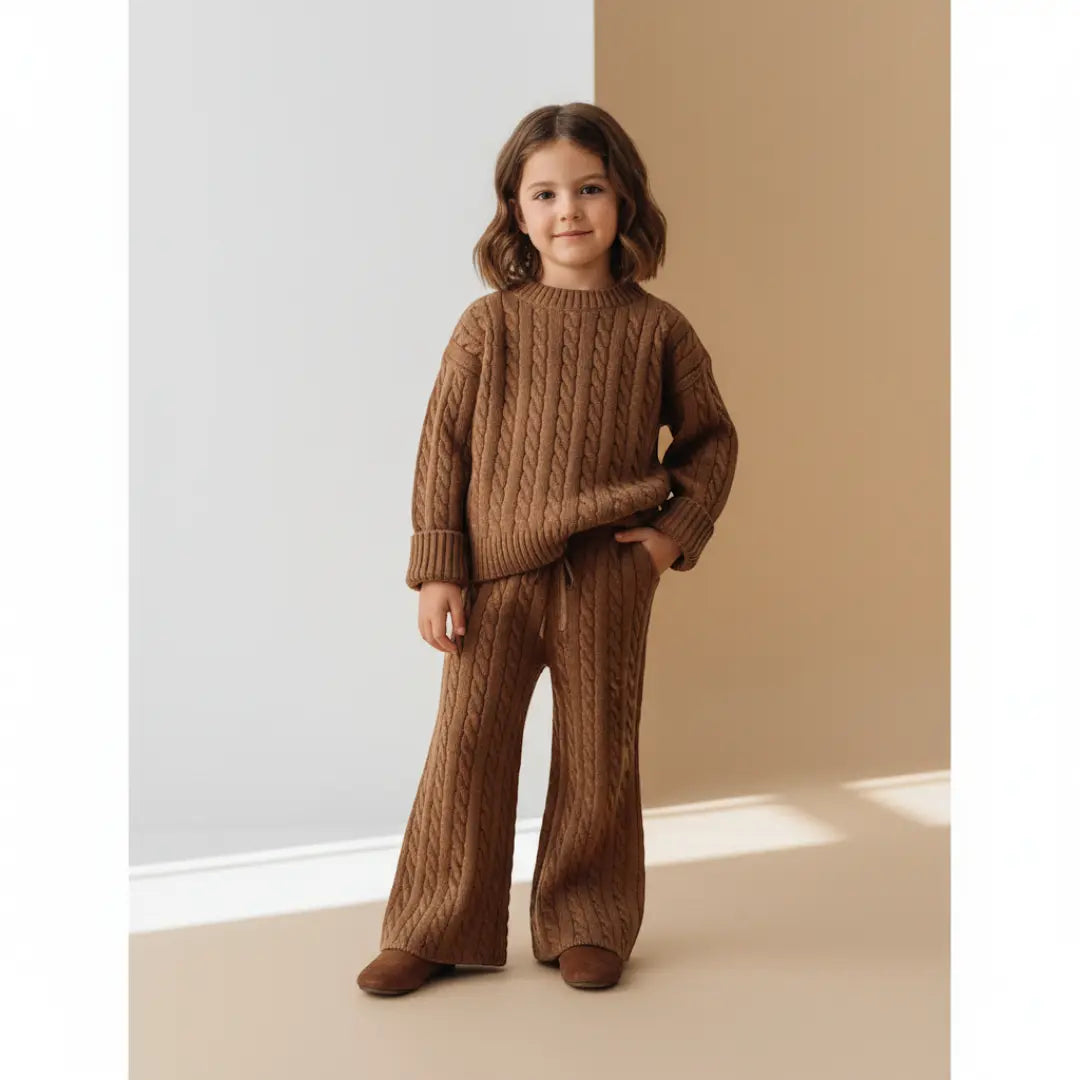 Clara Cable Knit Set - Cocoa ORELIE