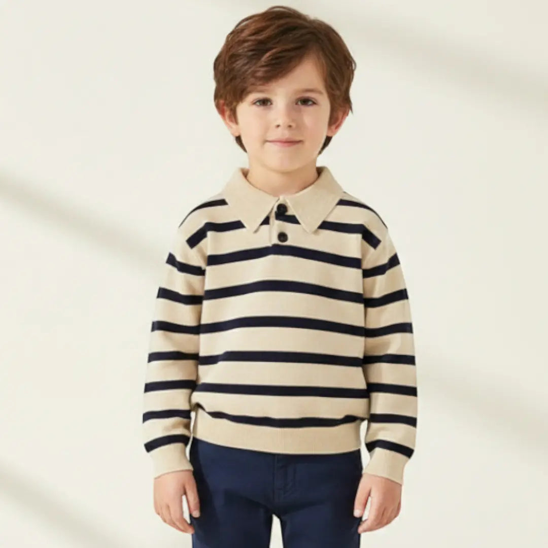 Arden Stripe Knit Polo - Ivory ORELIE