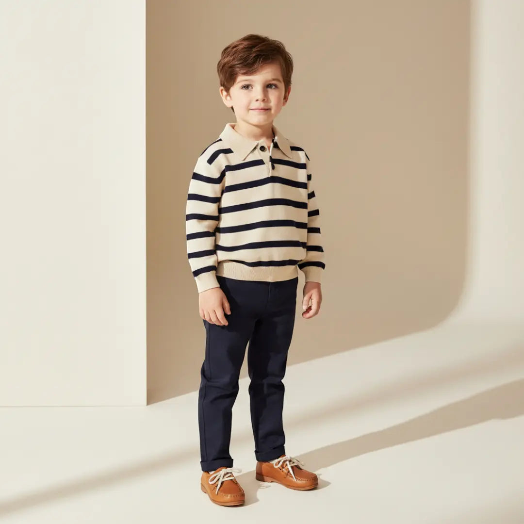 Arden Stripe Knit Polo - Ivory ORELIE