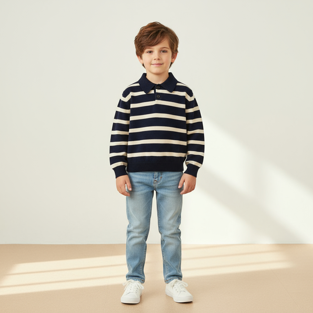 Arden Stripe Knit Polo - Navy