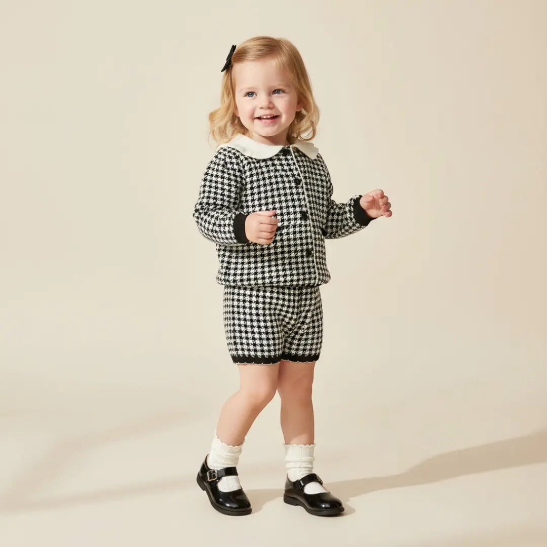 Elara Houndstooth Knit Set - Black ORELIE