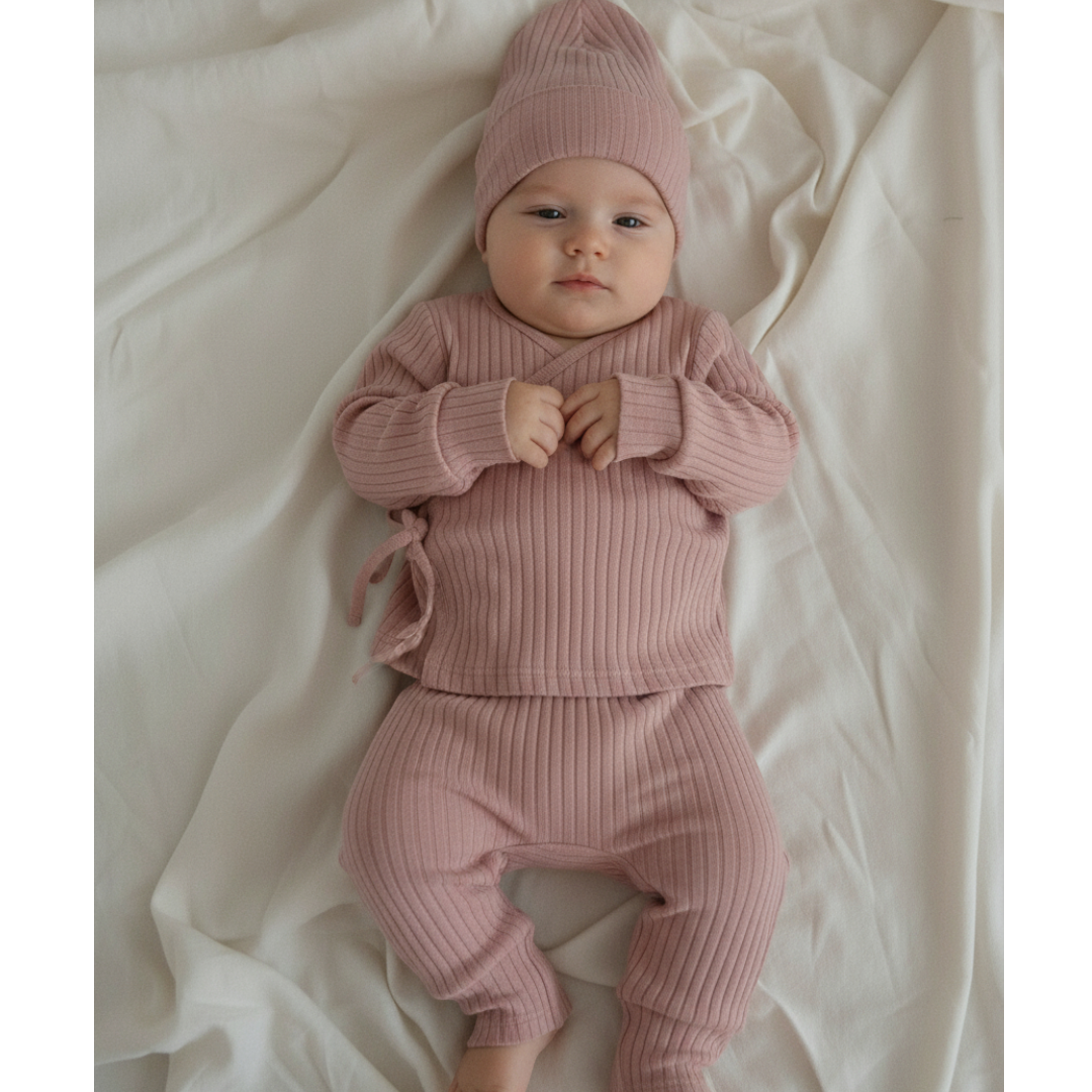 Mara Newborn Ribbed Set - Dusty Rose