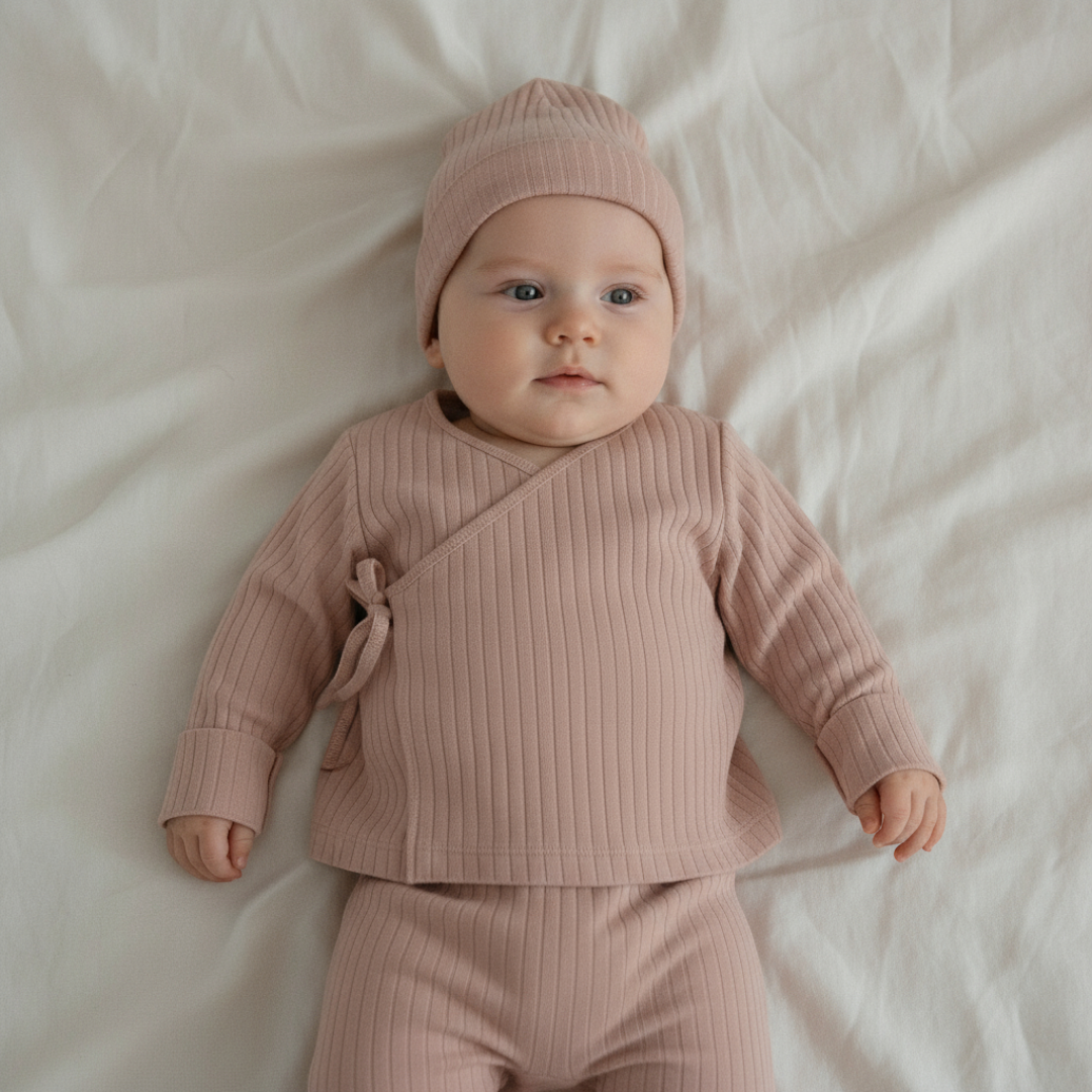 Mara Newborn Ribbed Set - Dusty Rose